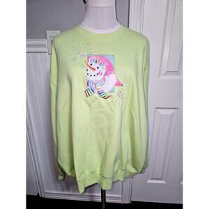 Women's Lime Green Sweater with Snowman Design